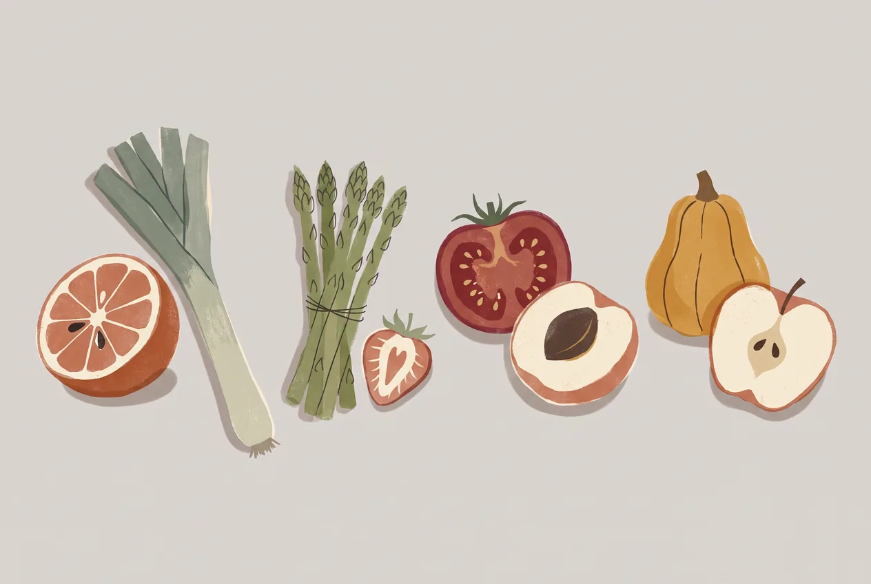 Illustration d'une frise de fruits et légumes au fil des saisons