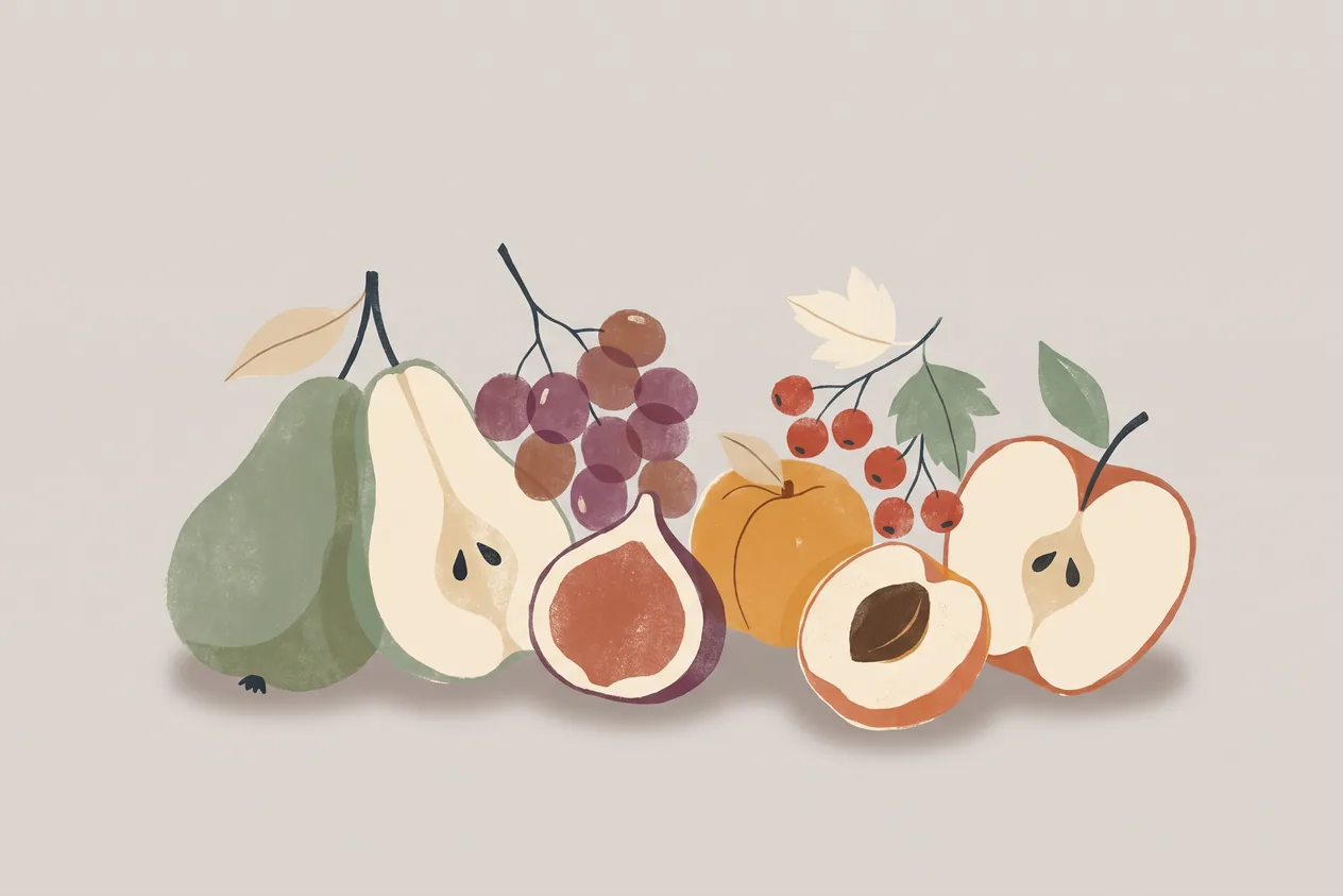 Illustration d'un assortiment de fruits de saison